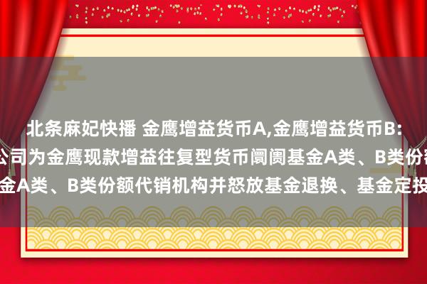 北条麻妃快播 金鹰增益货币A,金鹰增益货币B: 新增广州银行股份有限公司为金鹰现款增益往复型货币阛阓基金A类、B类份额代销机构并怒放基金退换、基金定投业务的公告