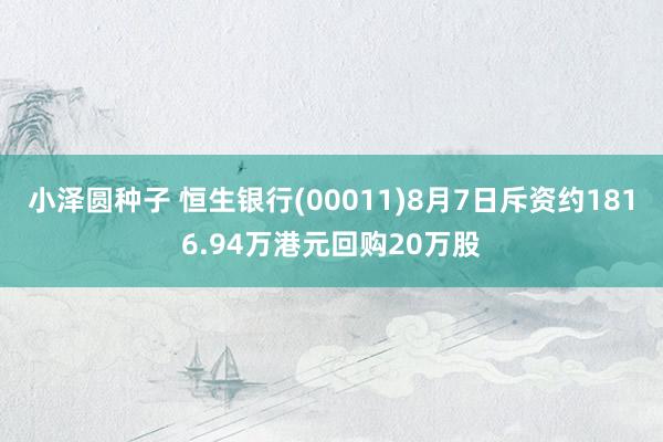 小泽圆种子 恒生银行(00011)8月7日斥资约1816.94万港元回购20万股