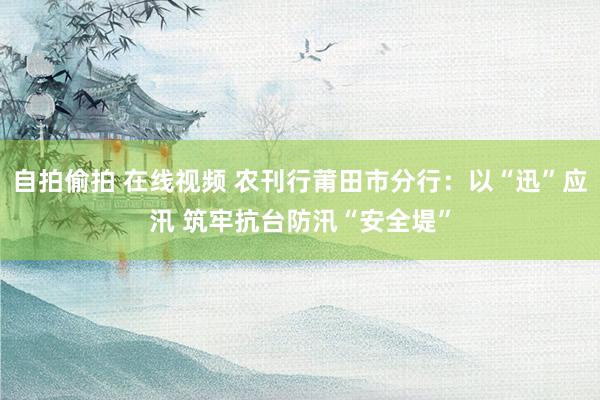 自拍偷拍 在线视频 农刊行莆田市分行：以“迅”应汛 筑牢抗台防汛“安全堤”