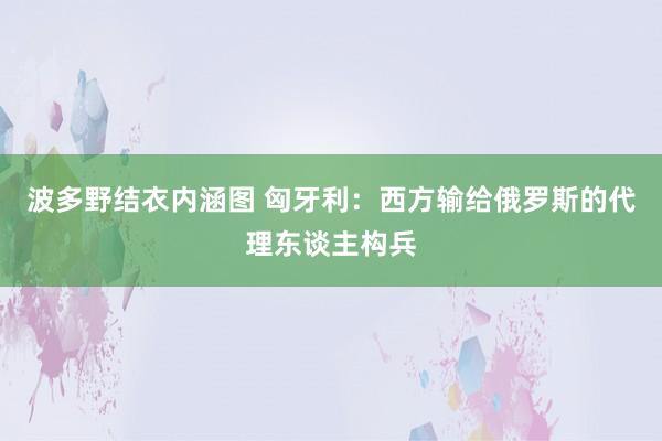 波多野结衣内涵图 匈牙利：西方输给俄罗斯的代理东谈主构兵