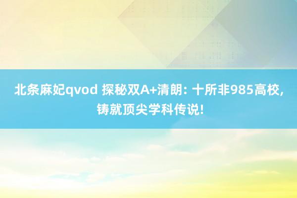 北条麻妃qvod 探秘双A+清朗: 十所非985高校, 铸就顶尖学科传说!