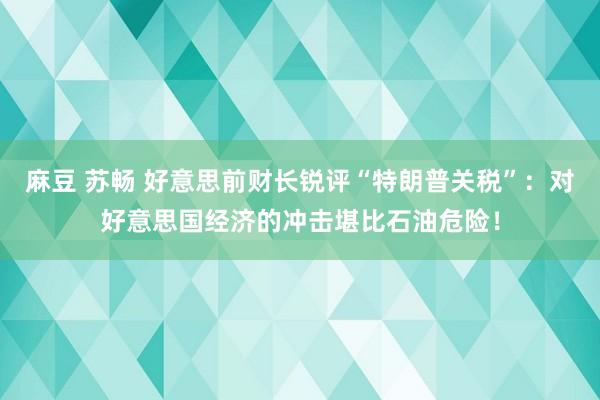 麻豆 苏畅 好意思前财长锐评“特朗普关税”：对好意思国经济的冲击堪比石油危险！